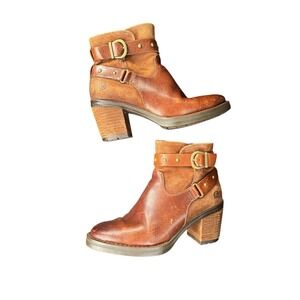 Born Western Ankle Boots 6 Brown Leather Boho NWOB Women